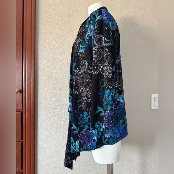 Chico's Black and Blue Floral Jacket 2 12 L Large - Picture 4 of 8